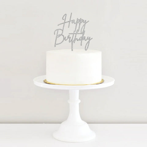 Cake Topper Happy Birthday Plateado