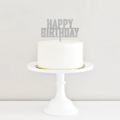 Cake Topper HAPPY BIRTHDAY Plateado