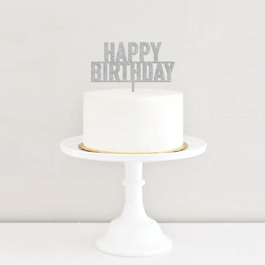 Cake Topper HAPPY BIRTHDAY Plateado