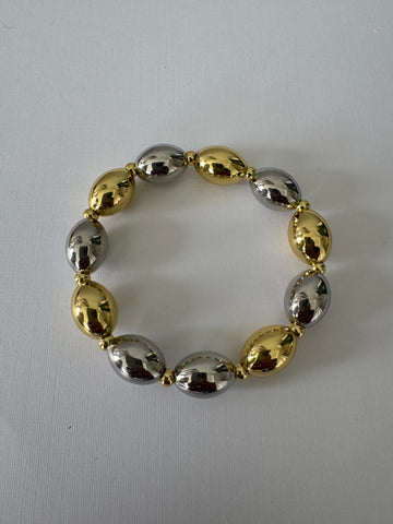 Pulsera bolitas dorada con plateado