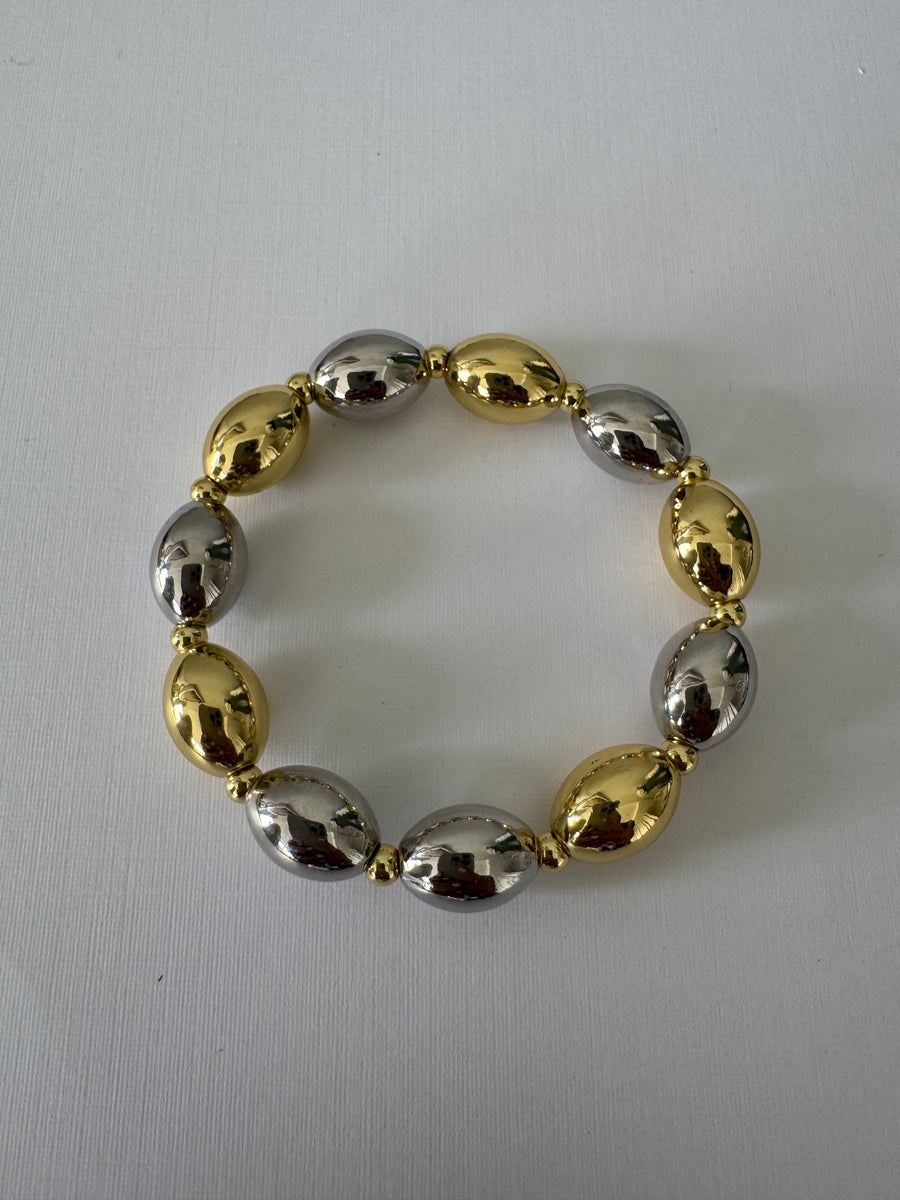 Pulsera bolitas dorada con plateado