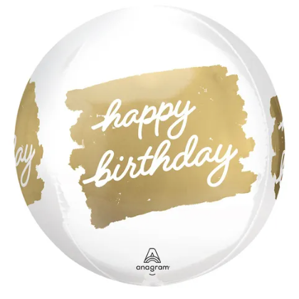 Globo Orbz Happy Birthday Dorado