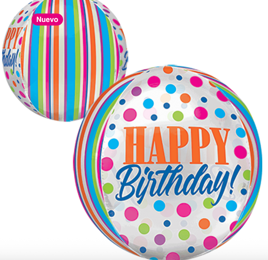 Globo Orbz Happy Birthday Transparente Puntos
