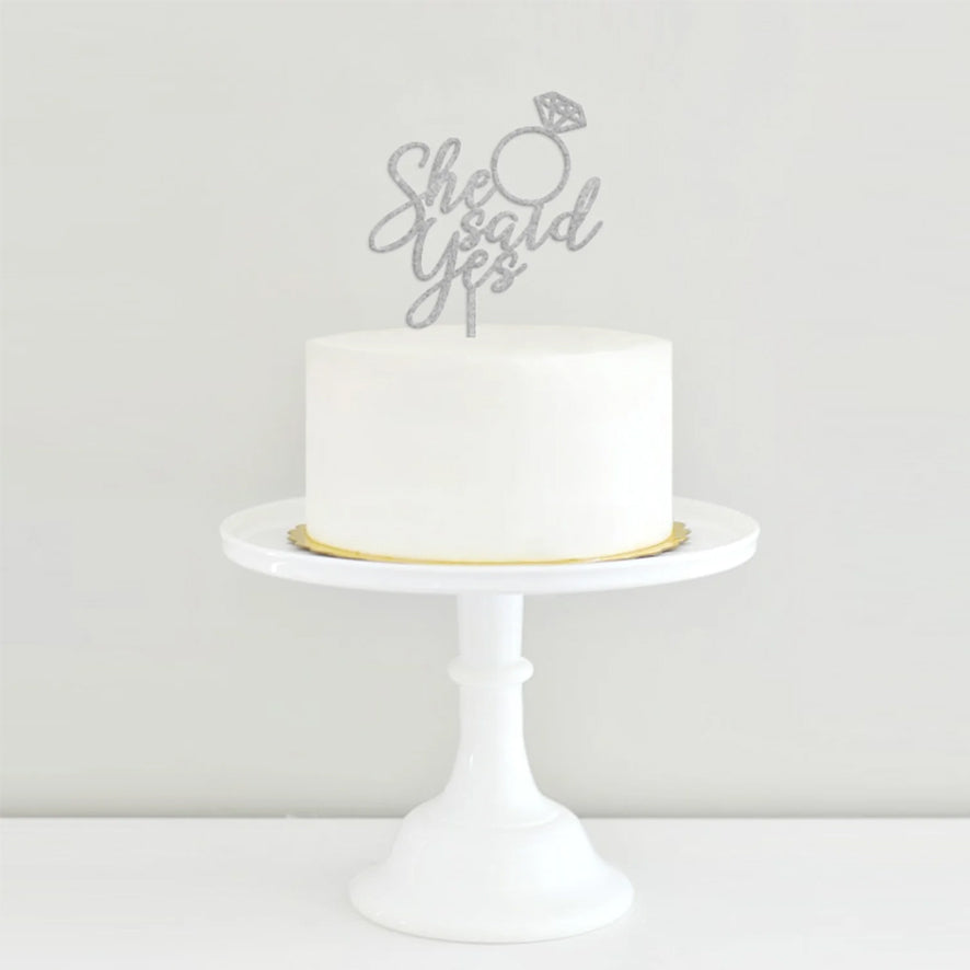 Cake Topper She said yes Plateado