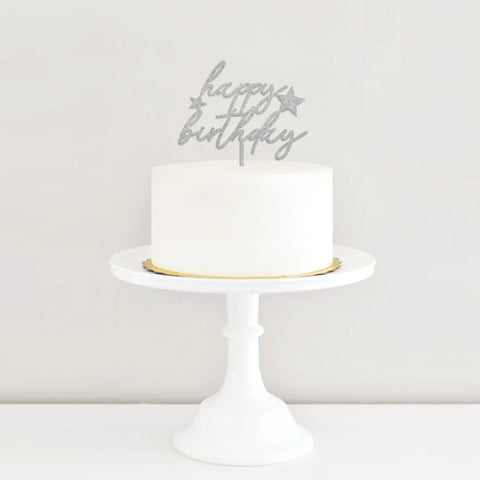 Cake Topper Happy Birthday * Plateado