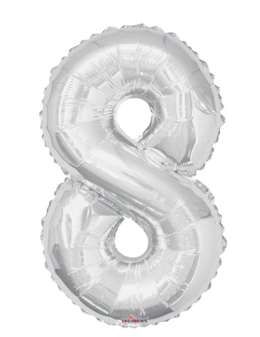Globo Plateado Metálico Número Jumbo #8