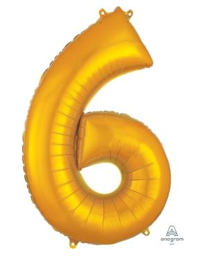 Globo Dorado Metálico Número Jumbo #6